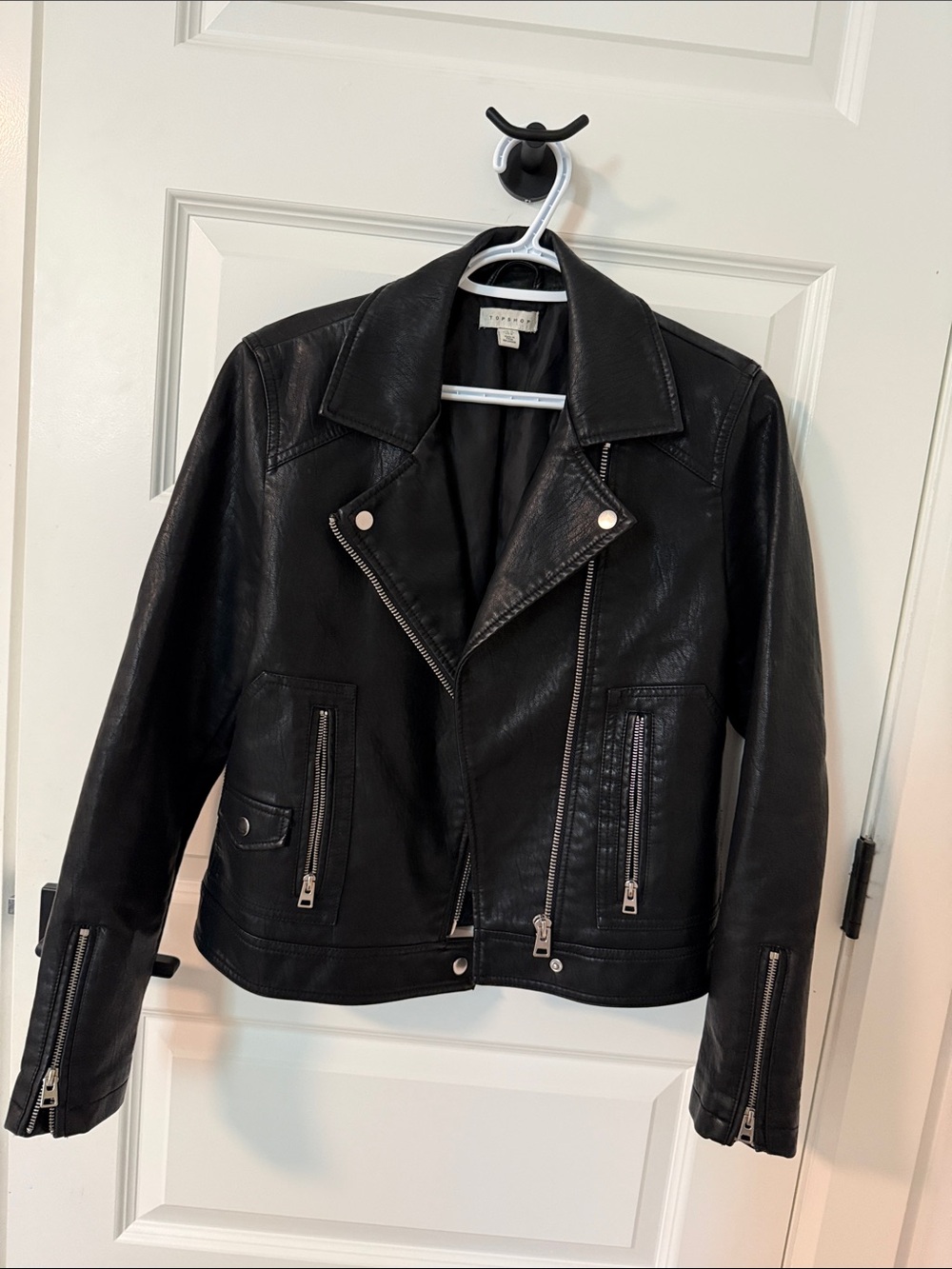 Topshop Black Faux Leather Biker Jacket